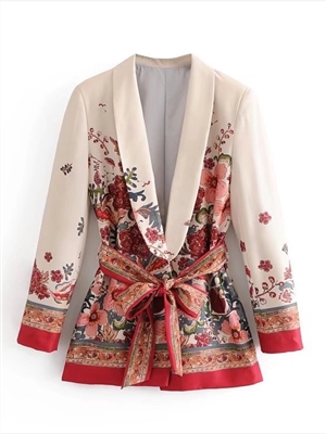 printed casual lady blazer with belt