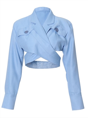 spring suit collar long-sleeved hollow short top women's solid color sexy waistless women's suit