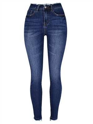 Ultra-high stretch high-waisted jeans women's fringed tight-fitting ankle-length trousers