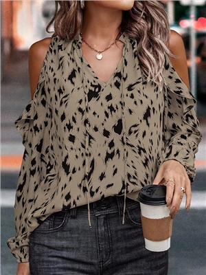Print long sleeves cold the shoulder elegant blouses