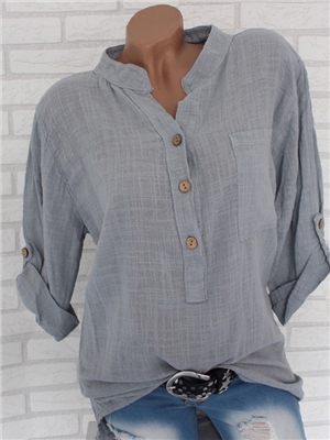 Solid color long sleeves v-neck button casual blouses