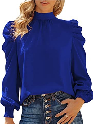 Solid color long sleeve high neck puff long sleeve knot elegant blouses