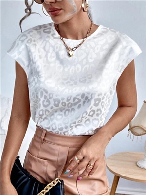 Women leopard print round neck short sleeves causal blouses
