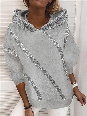 Women sequin print hooded causal sweatshirts