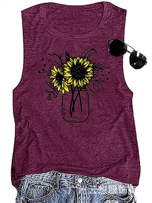 women summer sleeveless sunflower print casual vacation vest tank tops