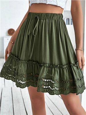 Solid color lace high waist above the knee casual skirts