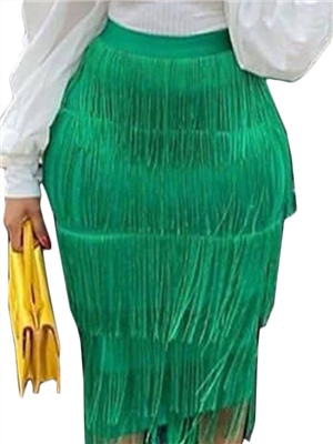 Women solid color high waist tassel party pencil skirts