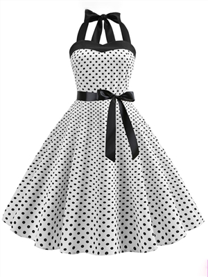 Women polkadot halter vintage A-line maxi party dresses