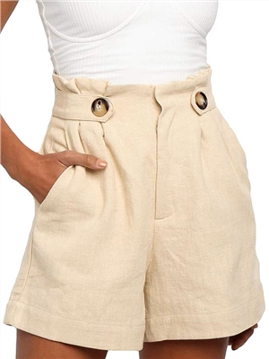 Summer solid color high waist frilled straight leg shorts pants