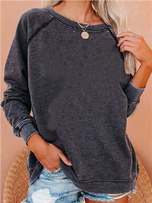 Solid color round neck pullover long raglan sleeves casual sweatshirts