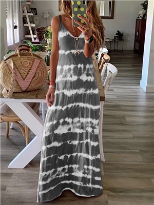 Summer tie dye sleeveless boho vacation maxi shift slip dresses
