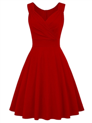 Solid color v-neck A-line vintage cocktail elegant dresses