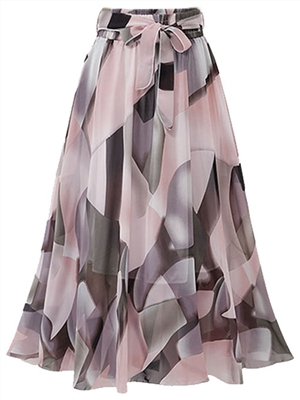Floral chiffon mid-length print large swing skirt