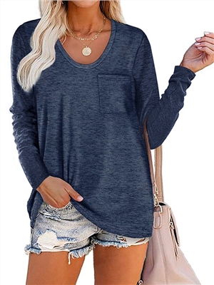 Solid color long sleeves V-neck casual blouses