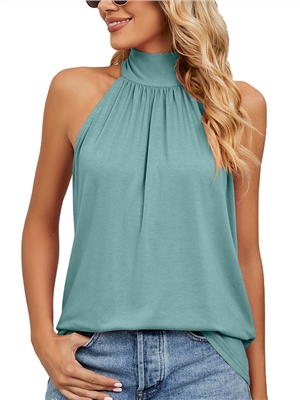 Solid color halter neck tie knit vest tank tops