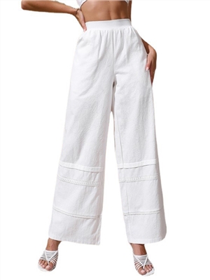 Solid color high waist wide leg long pants