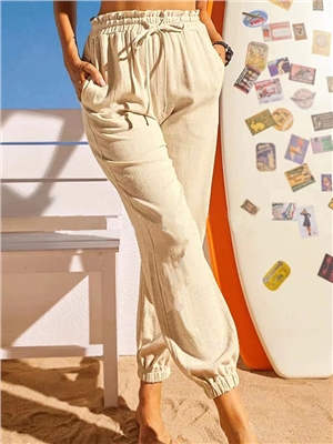 Solid color high waist ruffle leggings elastic casual lounge pants