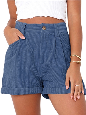 Women high waist solid color corduroy loose shorts