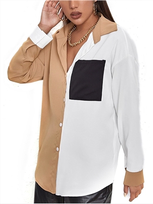 Loose and thin stitching contrast pocket long-sleeved shirt