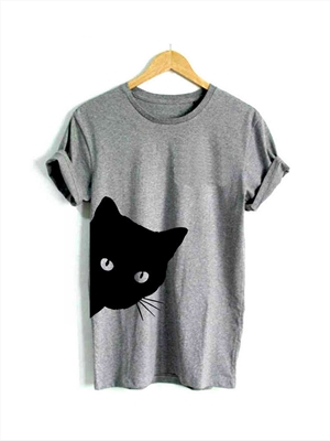 Cat print round neck slim short-sleeved T-shirt