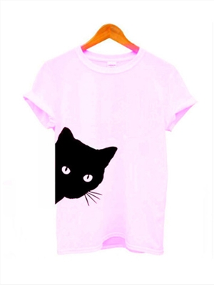 Cat print round neck slim short-sleeved T-shirt
