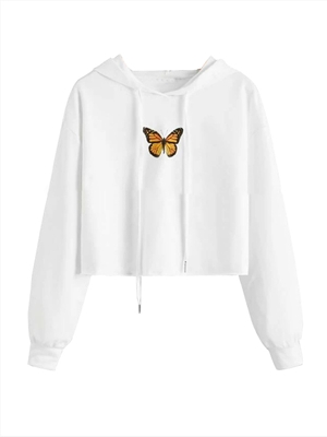 Women's blouse cropped short solid color printed round neck long-sleeved sweater