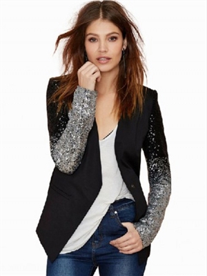 Women's Sequined Slim Casual Black Suit