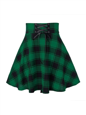 New fashion Plaid lace up skirt