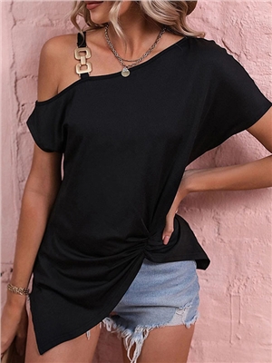 Solid color one shoulder short sleeve blouses