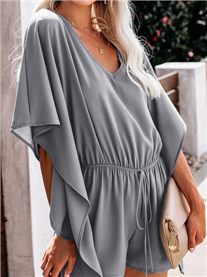 Solid color v-neck bat sleeves casual rompers