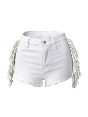Net red hot models ladies side fringed stretch high waist denim shorts super hot
