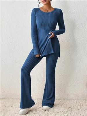 Autumn and winter new solid color casual slim fit home outerwear set