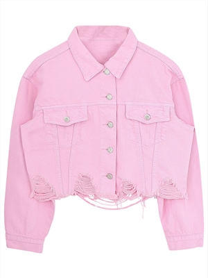 loose street fashion short ghost pink cropped denim jacket jacket