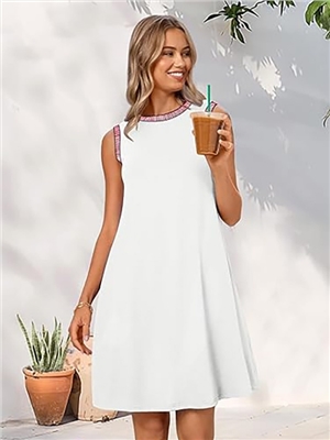 Women's casual sleeveless mini dress summer vest skirt round neck loose beach vest