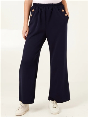 High elastic button new casual pants, plus size women's wide leg pants