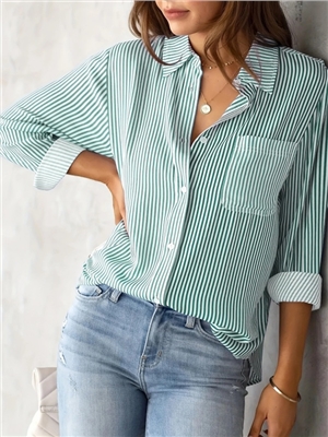 Loose casual long sleeved striped shirt for women