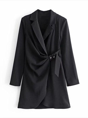 spring new women's lapel pleated belt drape long-sleeved slim suit jacket