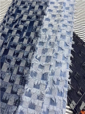 Fringed checkered jacquard denim fabric