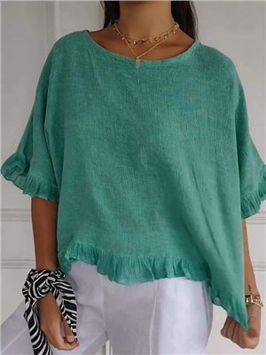 Solid color ruffled T-shirt for women's casual short sleeved top