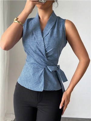 Sleeveless shirt, summer style, slim fit, tie up shirt, cardigan, women's clothing