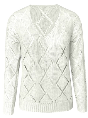 V-neck casual diamond hollow knit sweater