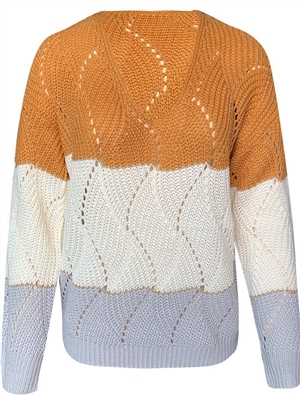 V-neck hollow color matching loose fashion pullover sweater