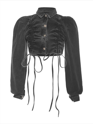 Women's long-sleeved lapel fashion loose short sexy cropped denim single-breasted jacket women