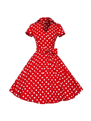 Polka Dot Big Pompon Skirt Retro Dress
