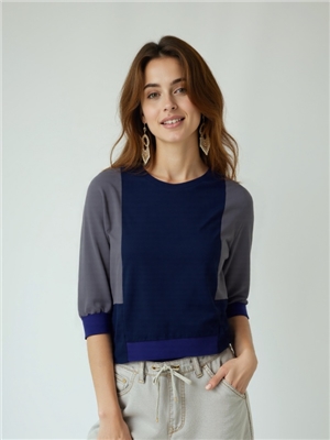 Women's long sleeved T-shirt patchwork contrasting base shirt, noble temperament style loose top