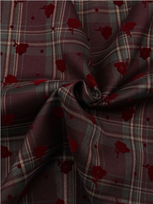 Polyester lycra red rose grid blend fabric