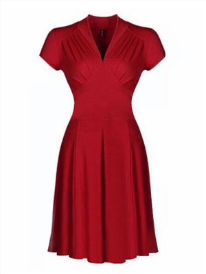 V-neck, short sleeve, waist closed, slim, swing skirt, pompous dress