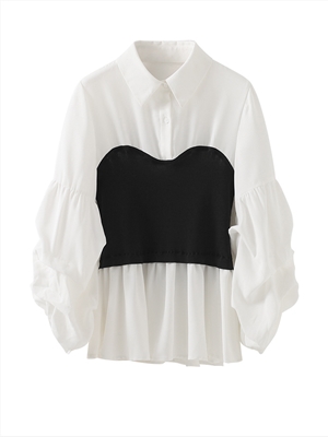 Blouse female design sense niche white stitching shirt top