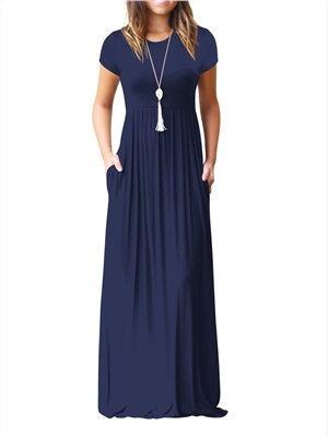 Long skirt short sleeve casual pocket dress