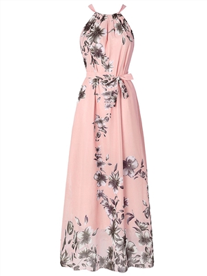 Ladies chiffon halterneck big swing dress beach skirt